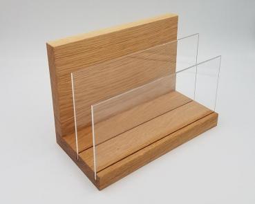 Briefhalter / Flyerhalter aus Eiche Massivholz, geölt, mit Acrylglas, 21 cm lang