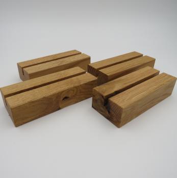 4 Stück Kartenhalter Eichenholz, 12 cm, breite Nut