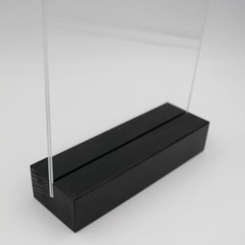 DIN A 5 Holzaufsteller hoch Display mit Acrylglas U-Tasche Eiche schwarz gebeizt und lackiert