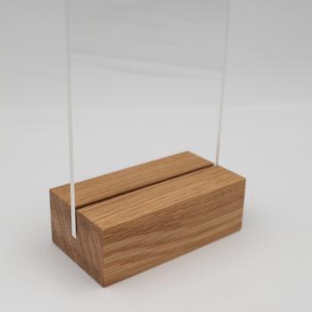 DIN lang Holzaufsteller Display mit Acrylglas U-Tasche Eiche