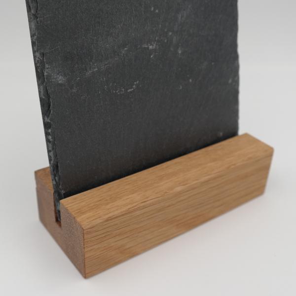 Aufsteller aus Eichenholz, geölt, mit Schiefertafel 12 x 17,5 cm